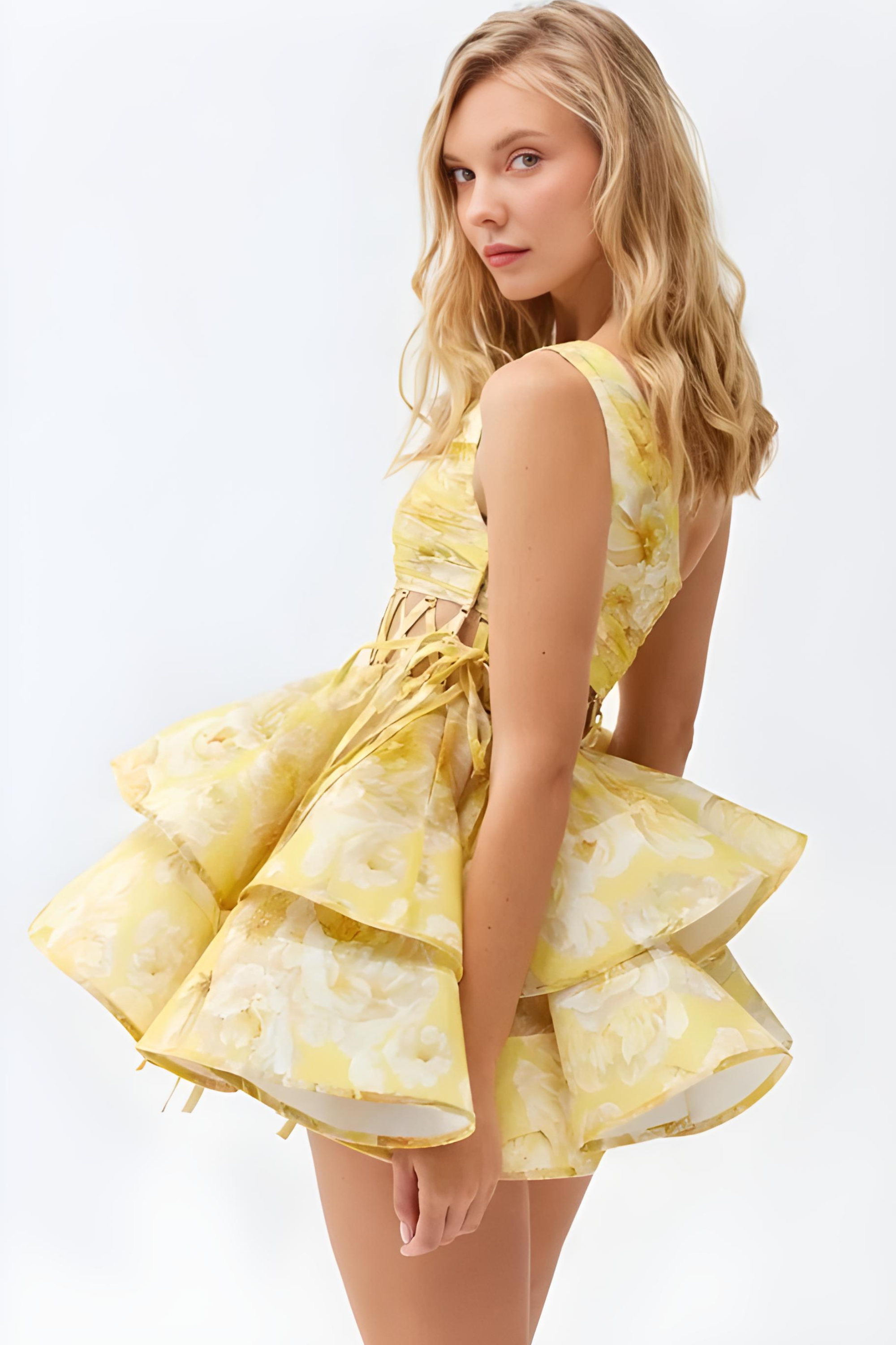 Daphne | Květinové minišaty na jedno rameno