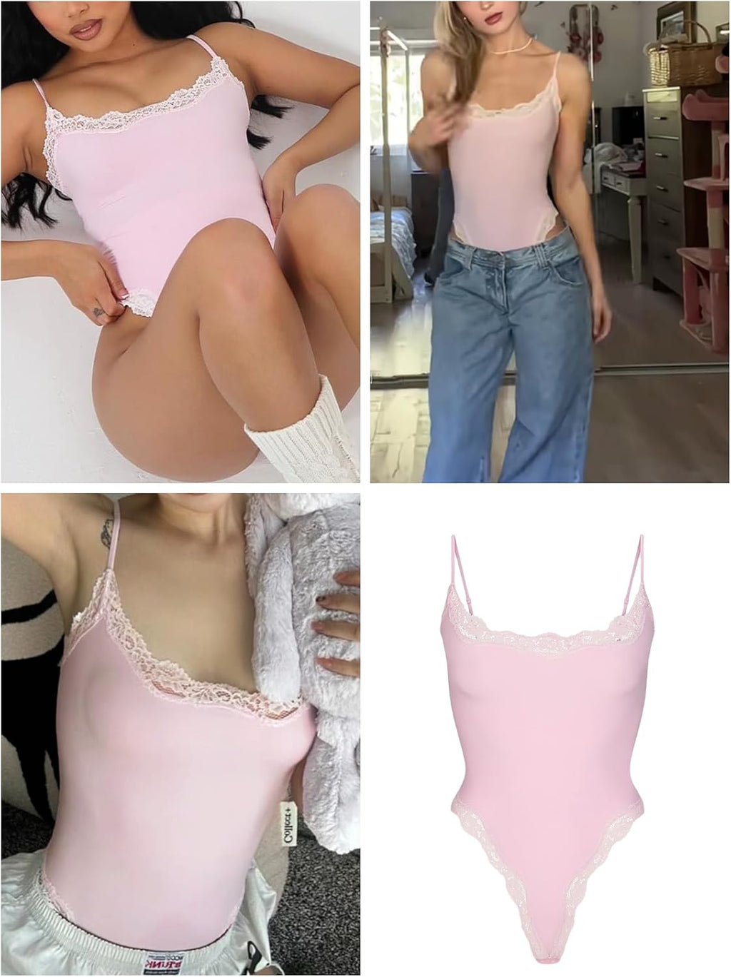 Krajka detail Bodysuit Square Neck Spaghetti Strap Tank Top Bodysuits