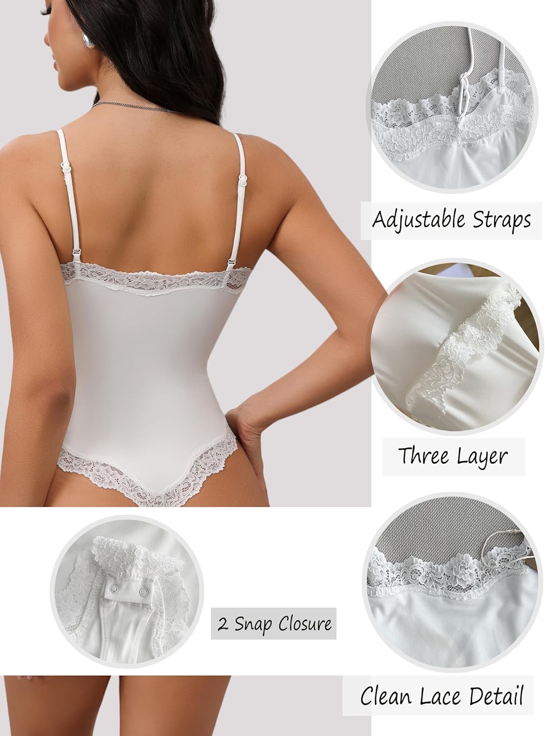 Krajka detail Bodysuit Square Neck Spaghetti Strap Tank Top Bodysuits