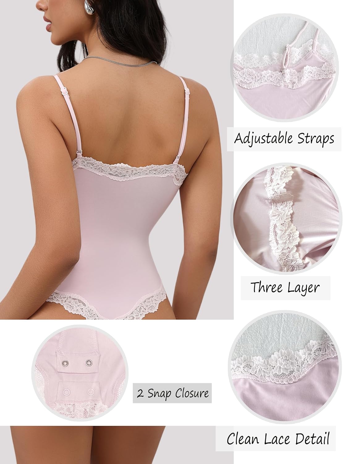 Krajka detail Bodysuit Square Neck Spaghetti Strap Tank Top Bodysuits