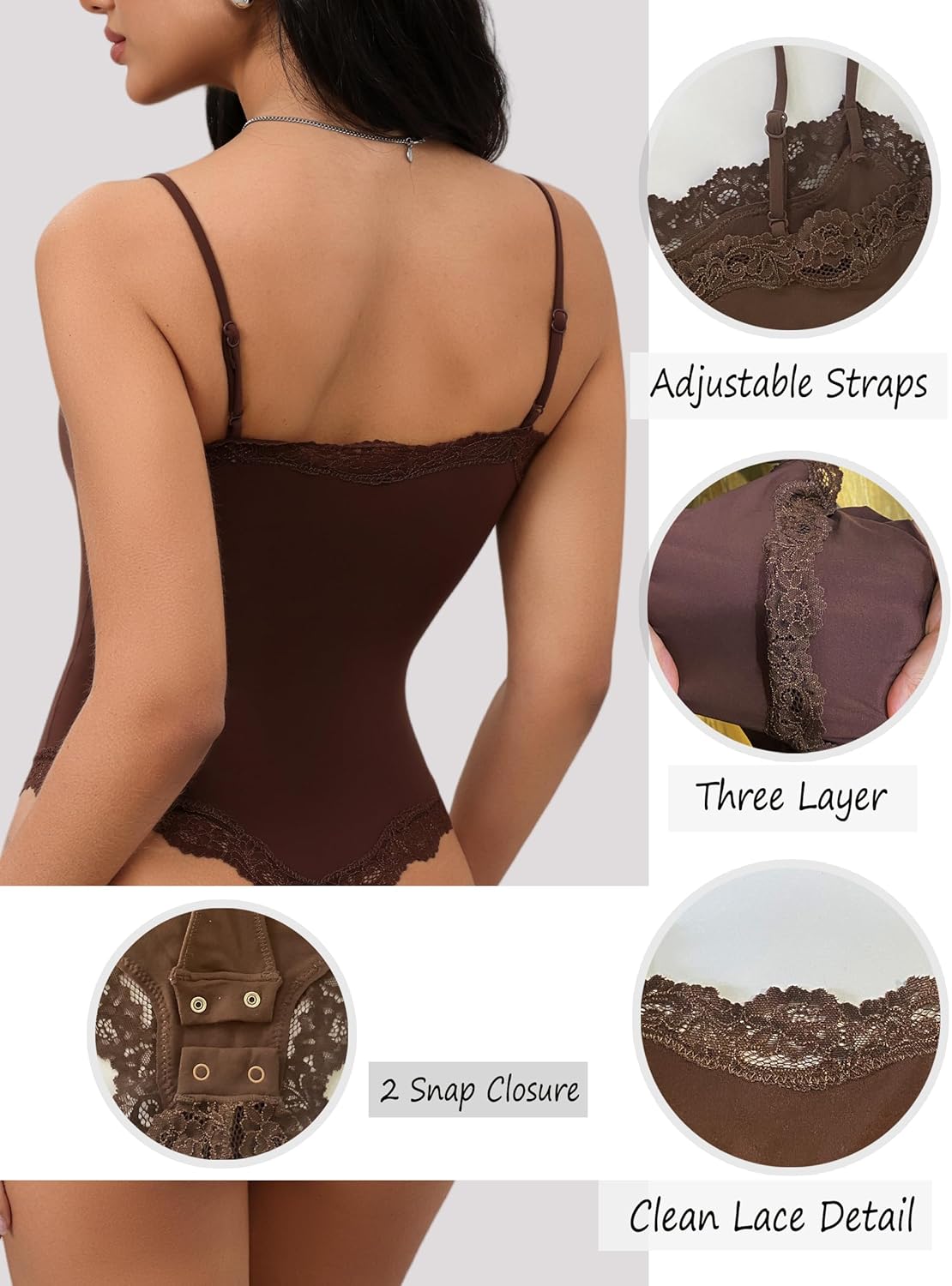 Krajka detail Bodysuit Square Neck Spaghetti Strap Tank Top Bodysuits