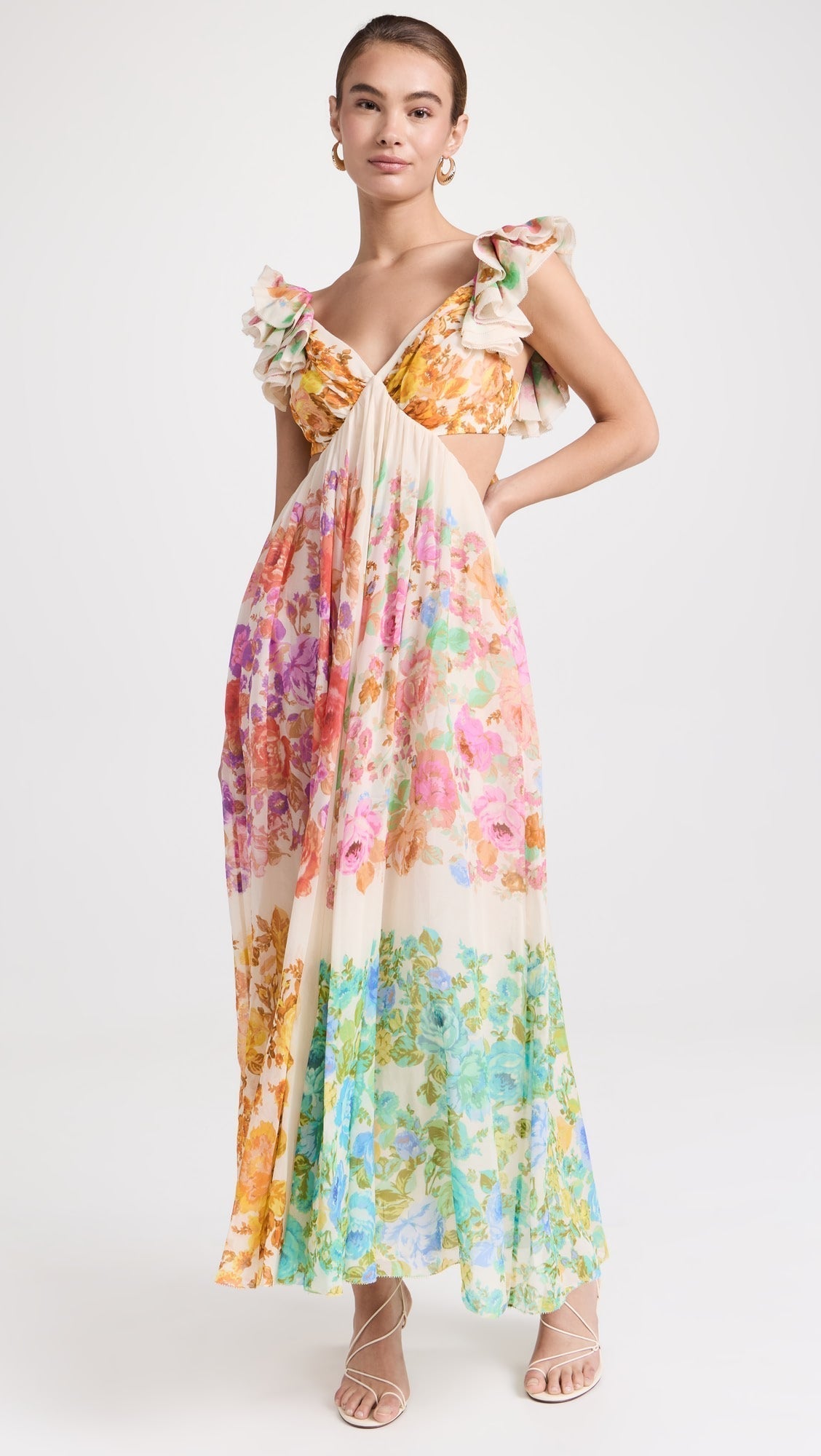 Maya | Boho Blossom Ruffle Midi šaty