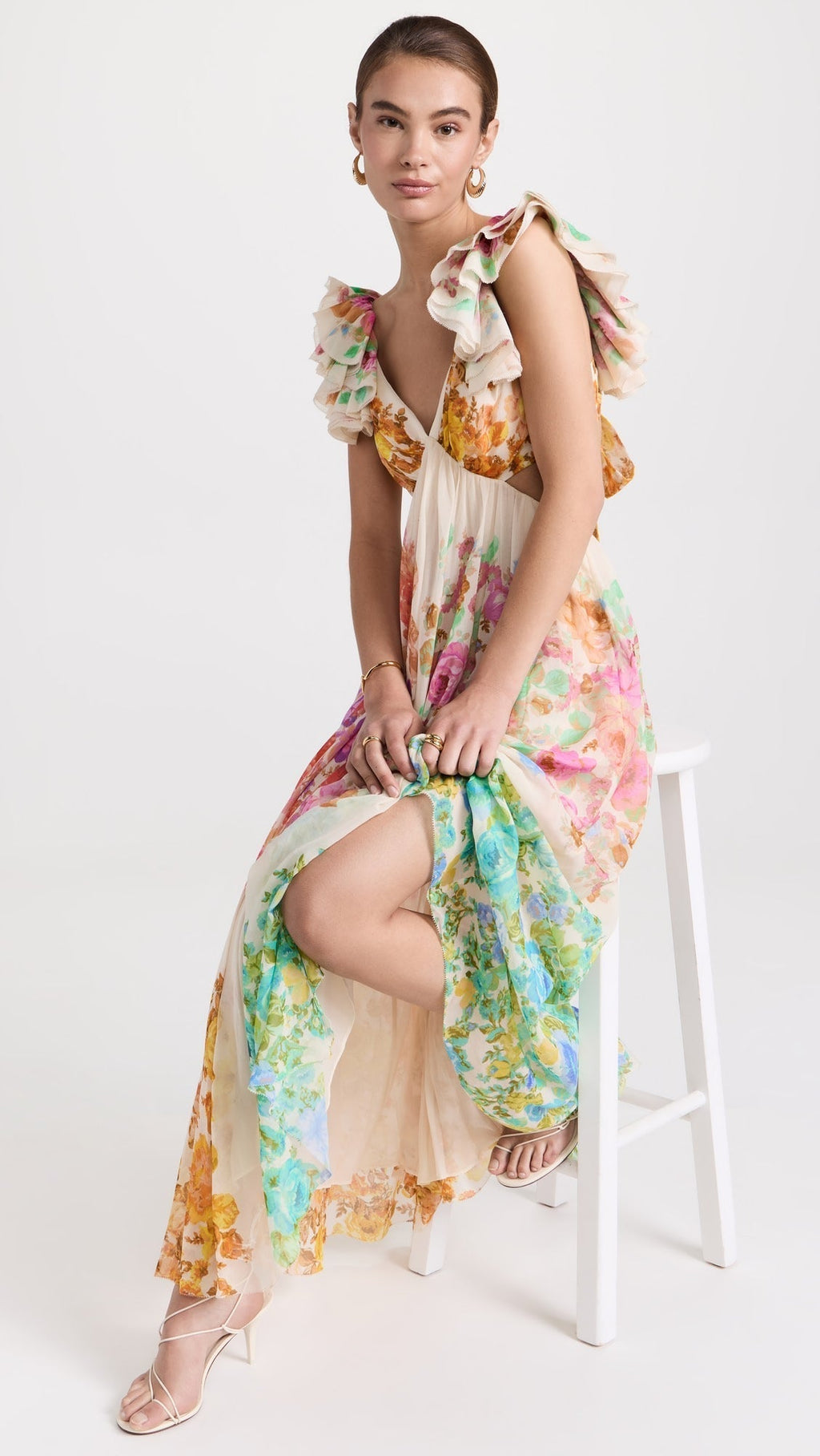 Maya | Boho Blossom Ruffle Midi šaty