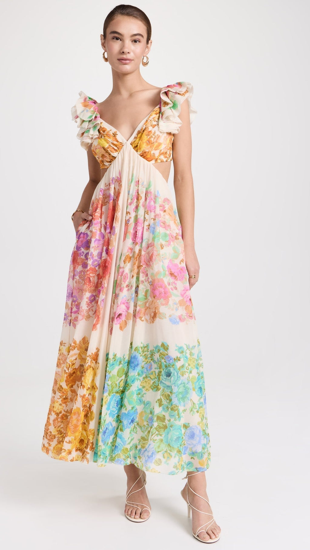 Maya | Boho Blossom Ruffle Midi šaty