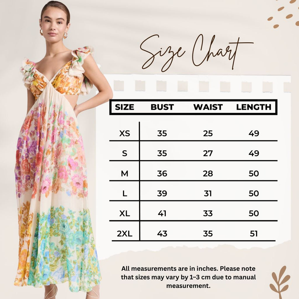 Maya | Boho Blossom Ruffle Midi šaty
