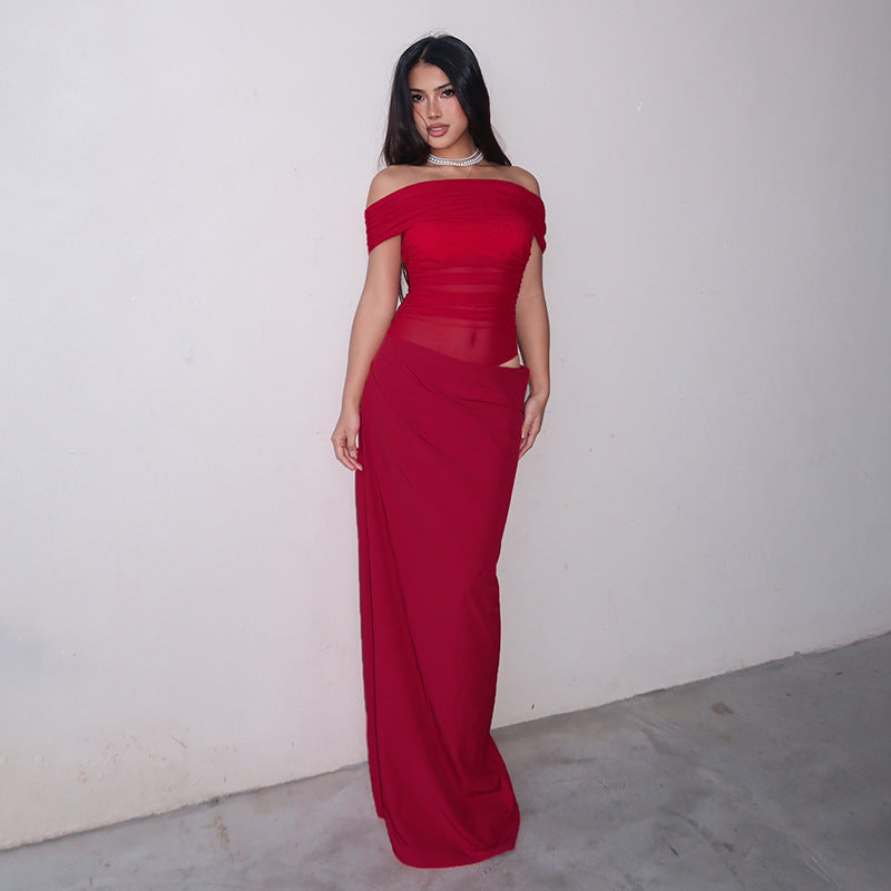 Maisy | Maxi šaty s odhalenými rameny a síťovinou