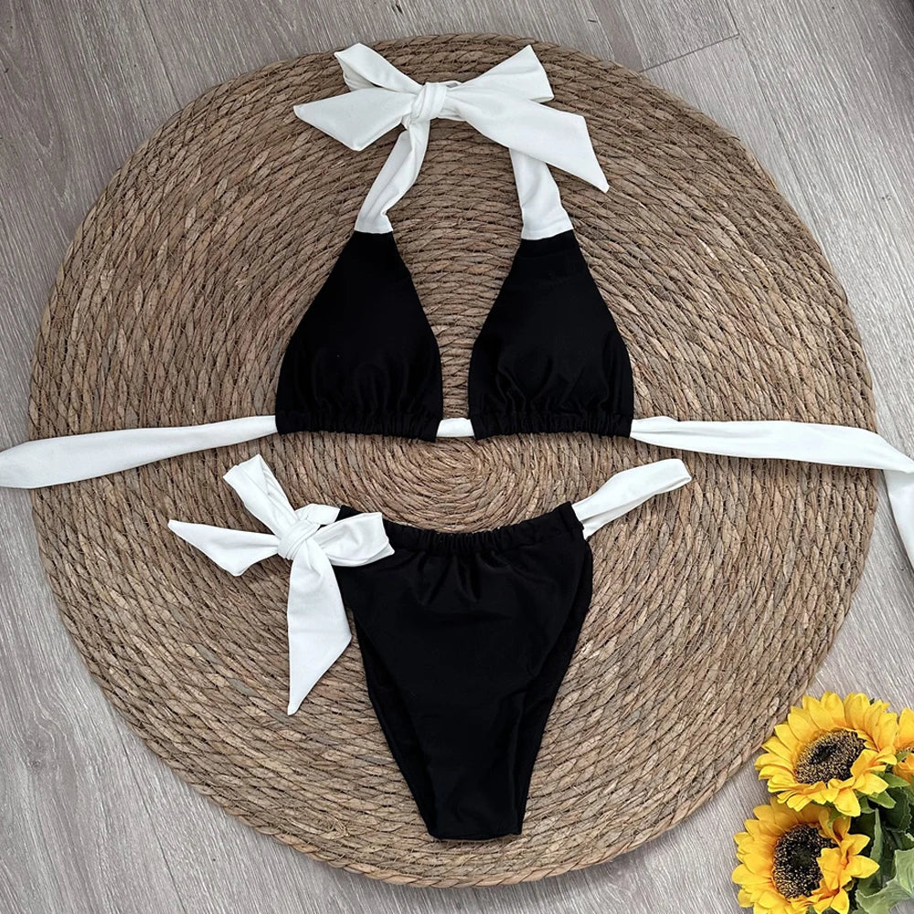 Halter Bikini Černá/Bílá