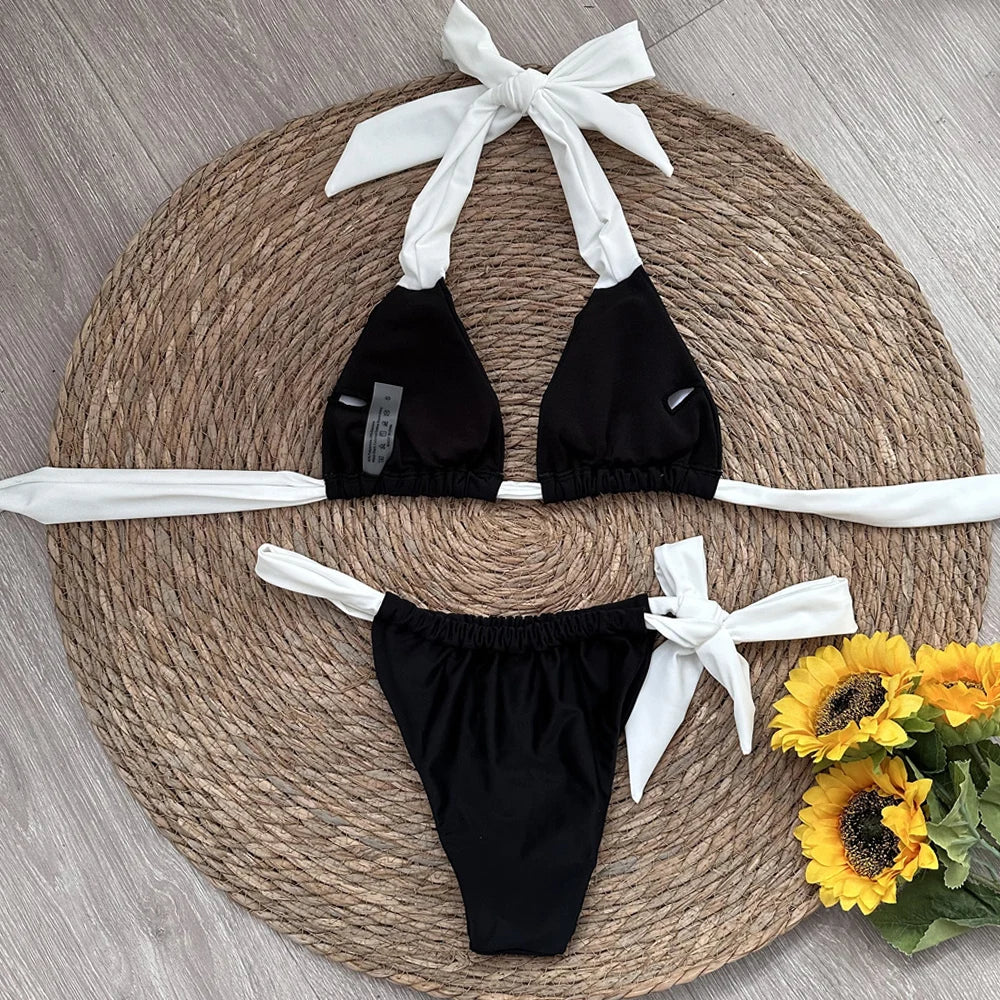 Halter Bikini Černá/Bílá