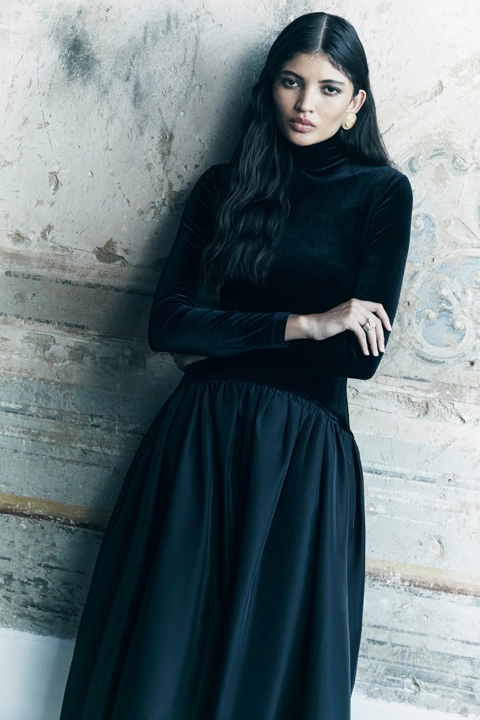 Florienne Midi Šaty s Dlouhým Rukávem