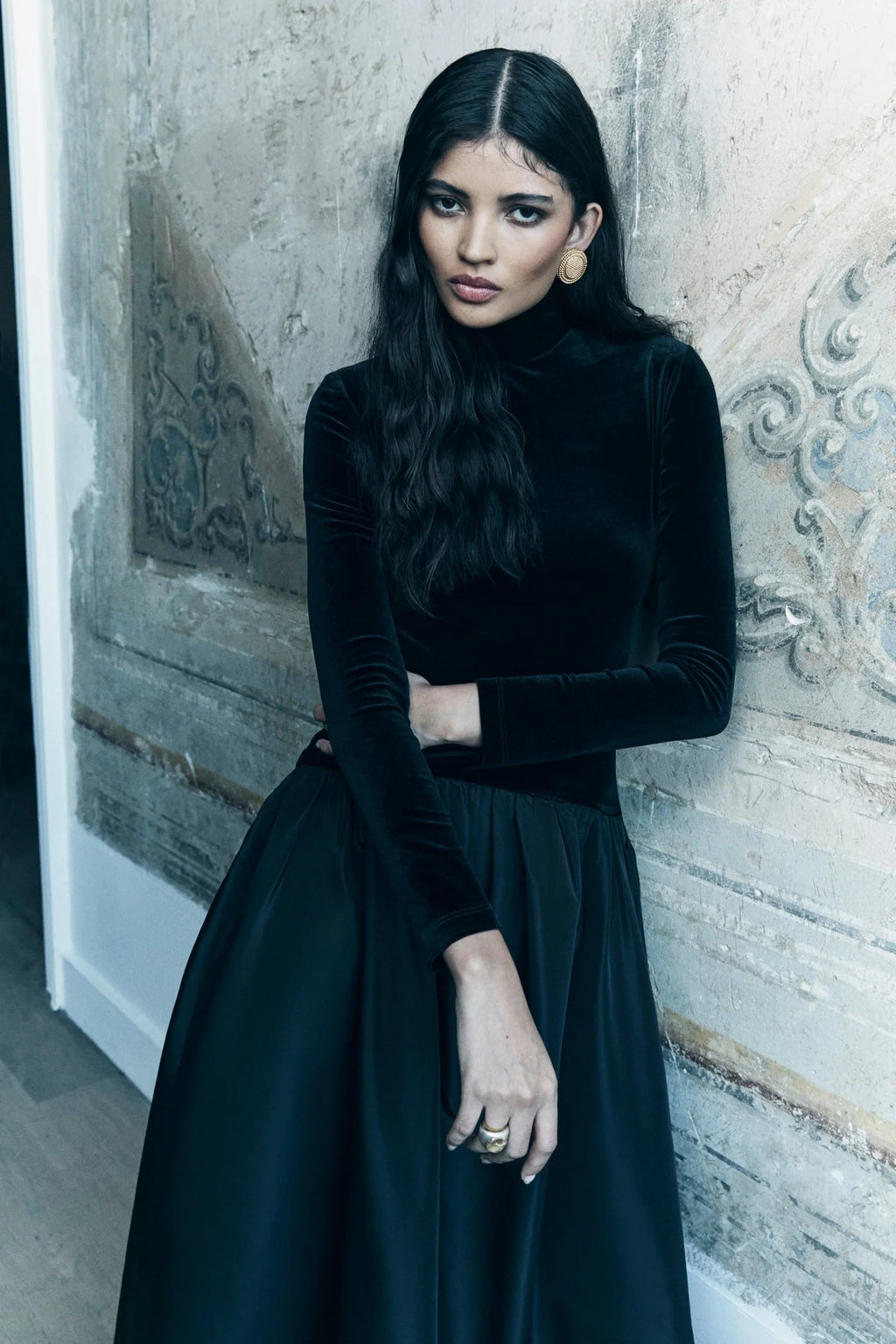 Florienne Midi Šaty s Dlouhým Rukávem