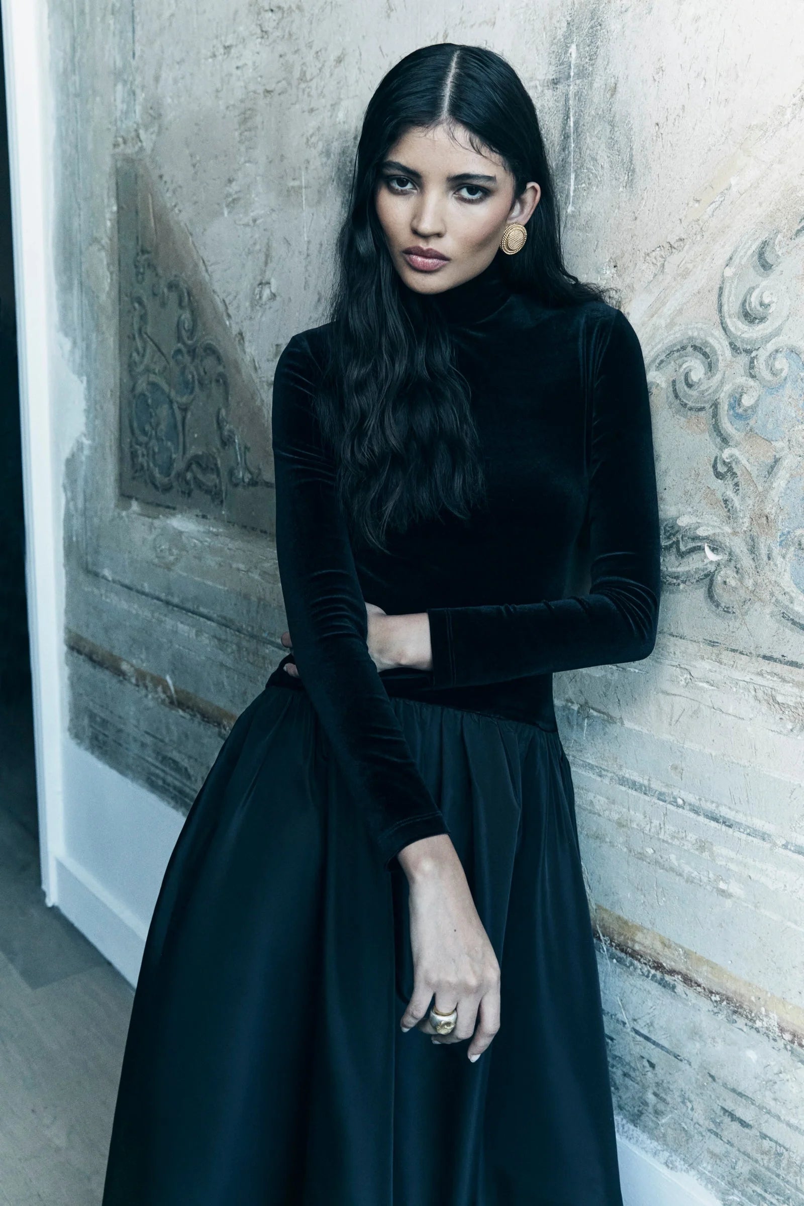 Florienne Midi Šaty s Dlouhým Rukávem