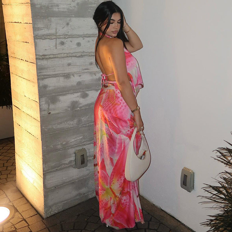 Aviana | Maxi šaty bez zadního dílu s halter krkem