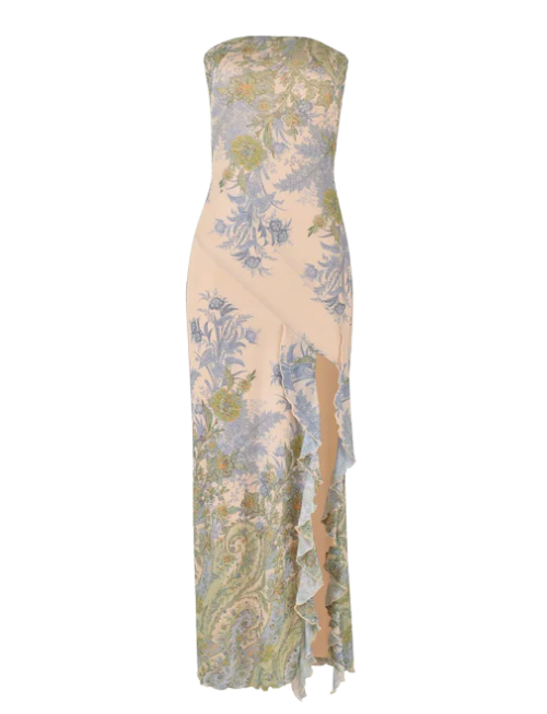 Seraphine | Romantické maxi šaty bez ramínek s květinovým potiskem