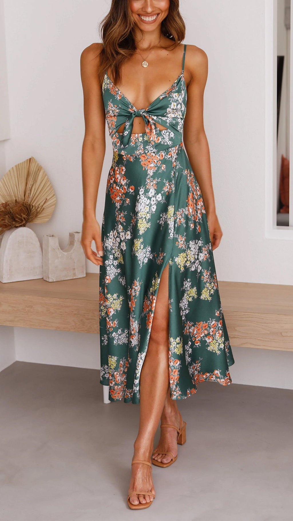 Myla | Satin Floral Split Midi Dress