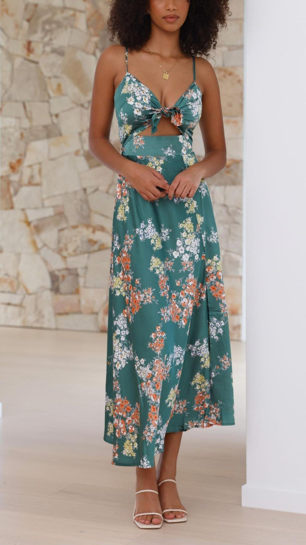 Myla | Satin Floral Split Midi Dress