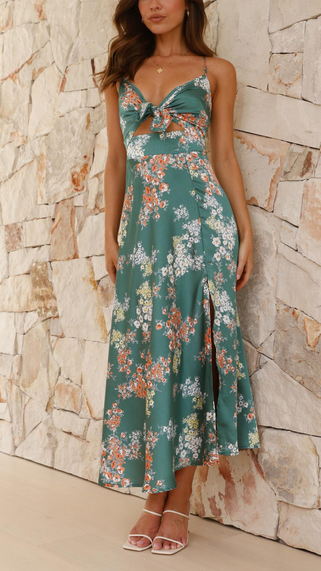 Myla | Satin Floral Split Midi Dress