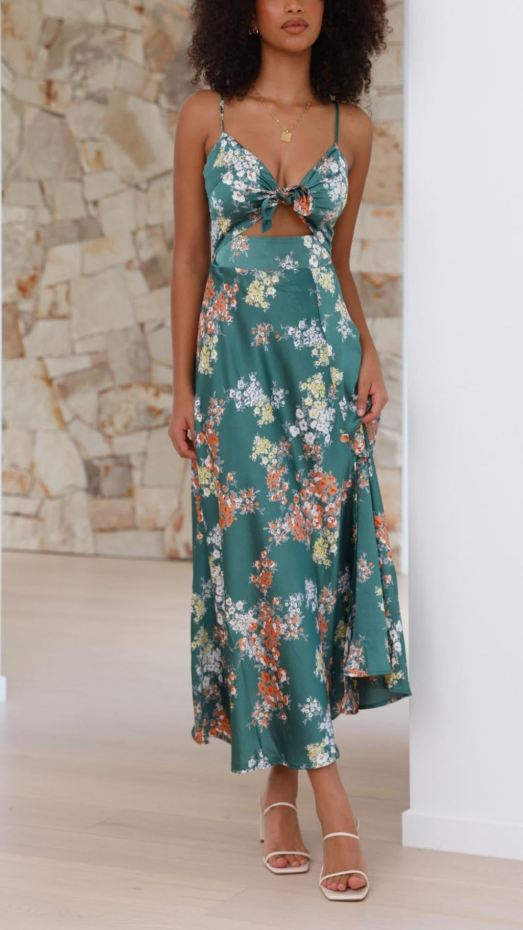 Myla | Satin Floral Split Midi Dress