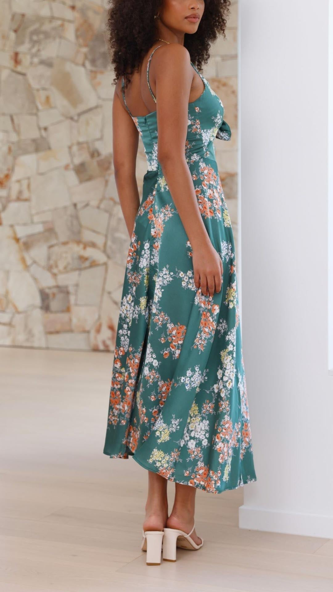Myla | Satin Floral Split Midi Dress