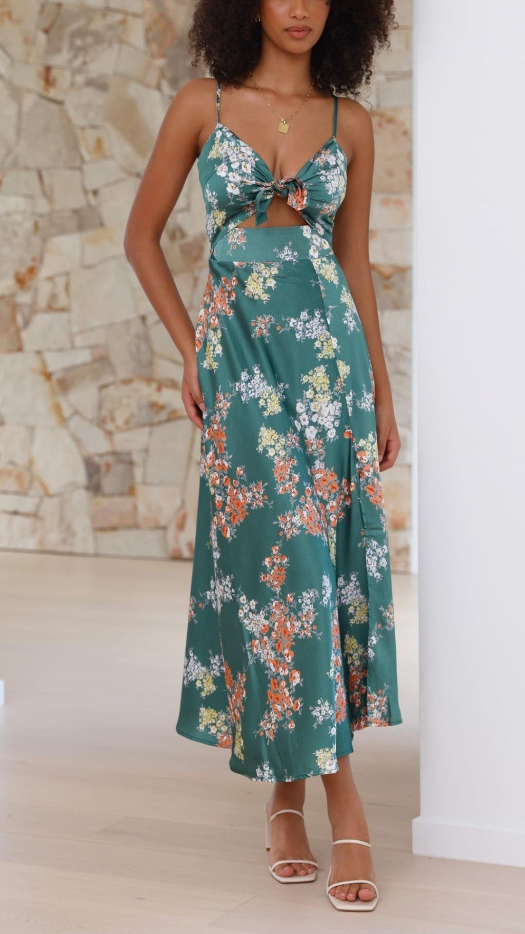 Myla | Satin Floral Split Midi Dress