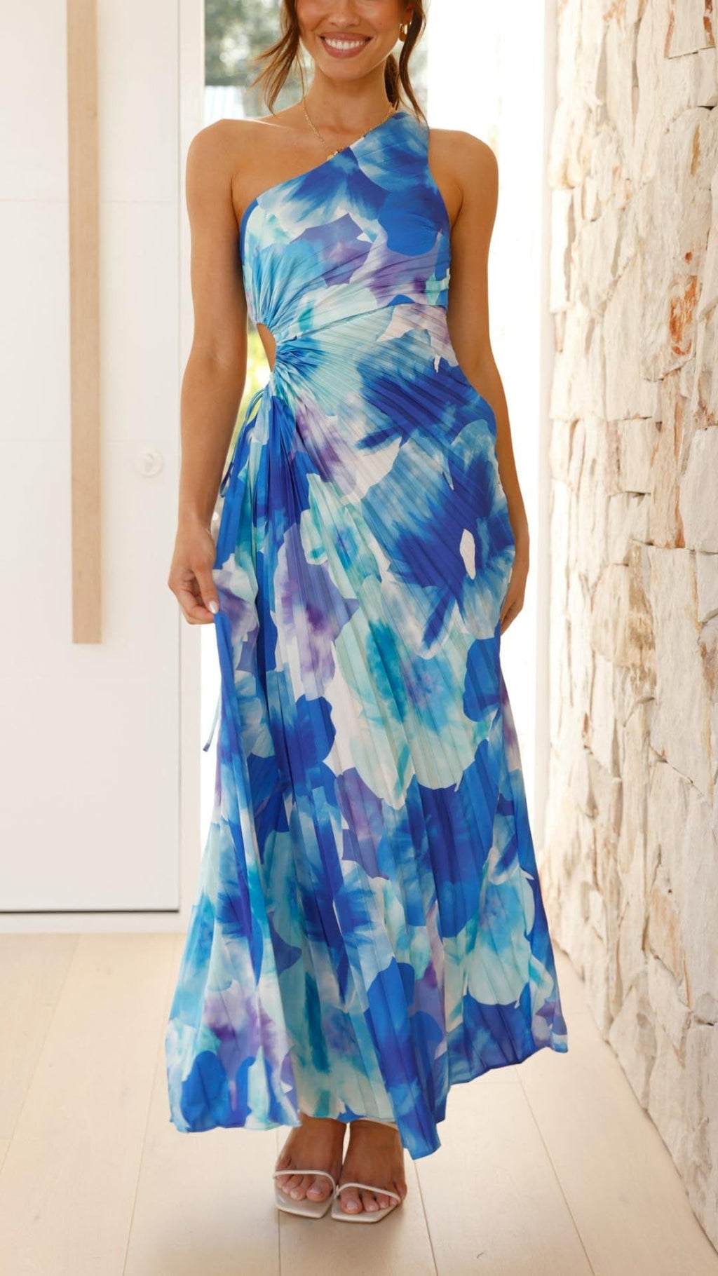 Madison | Floral Pleated One Shoulder Maxi Dress