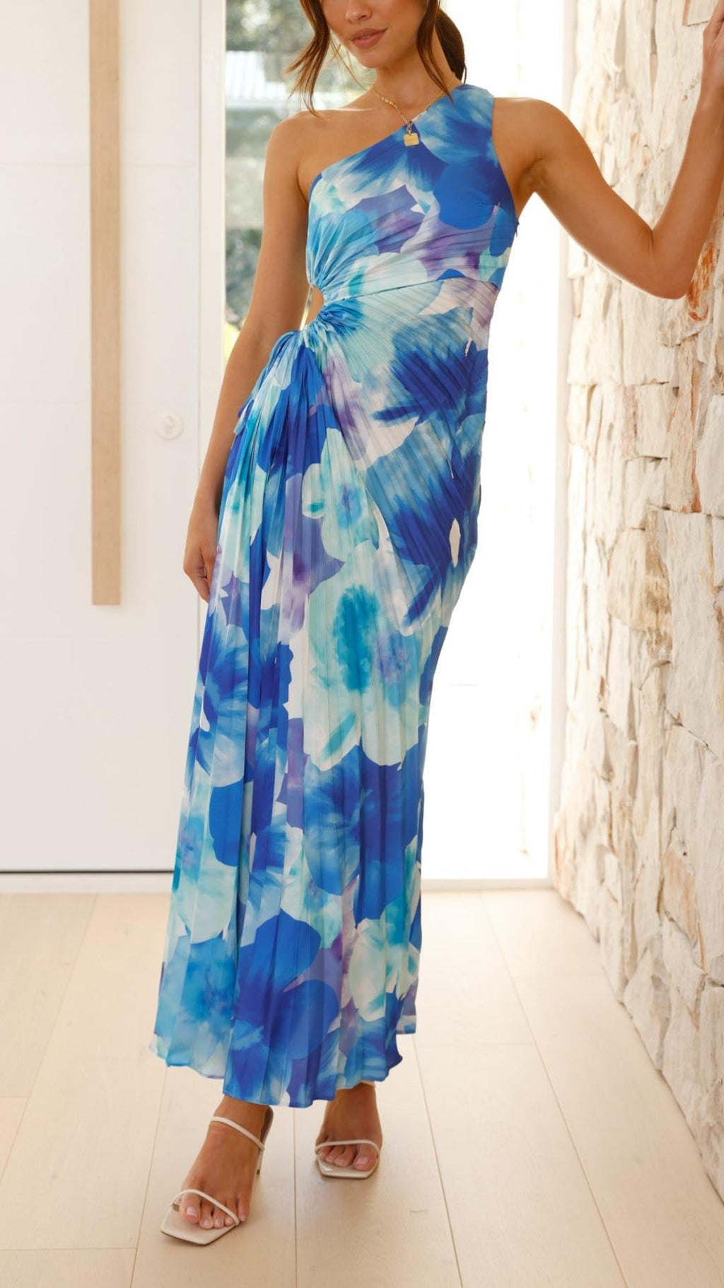 Madison | Floral Pleated One Shoulder Maxi Dress