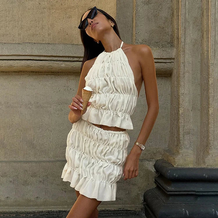 Alanna | Plisovaný bezramínkový dvoudílný set