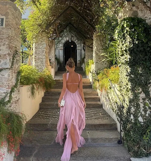 Collins | Růžový bezramenní maxi šaty