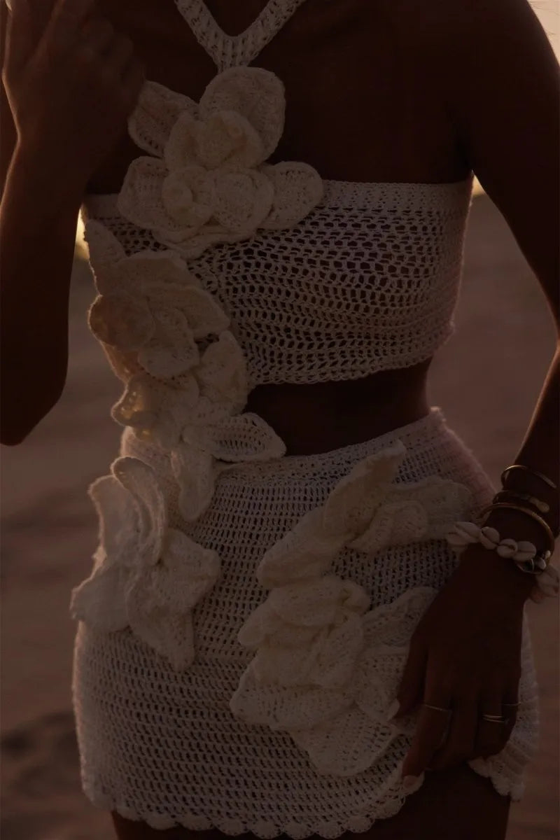 Margaret | Halter Pletené Květinové Mini Šaty